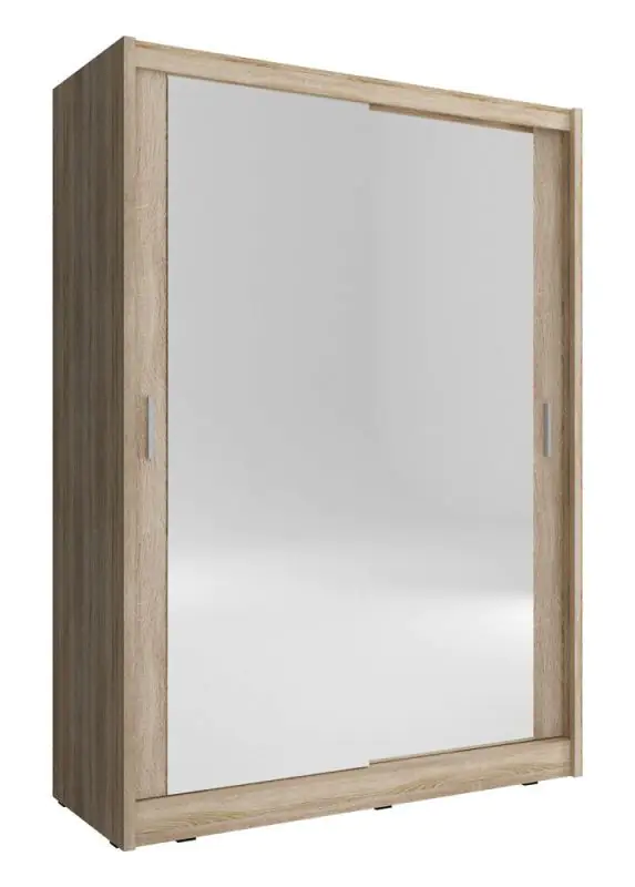 Schlichter Kleiderschrank mit zwei Spiegeltüren Warbreck 15, Farbe: Eiche Sonoma - Abmessungen: 200 x 150 x 62 cm (H x B x T), mit fünf Fächern