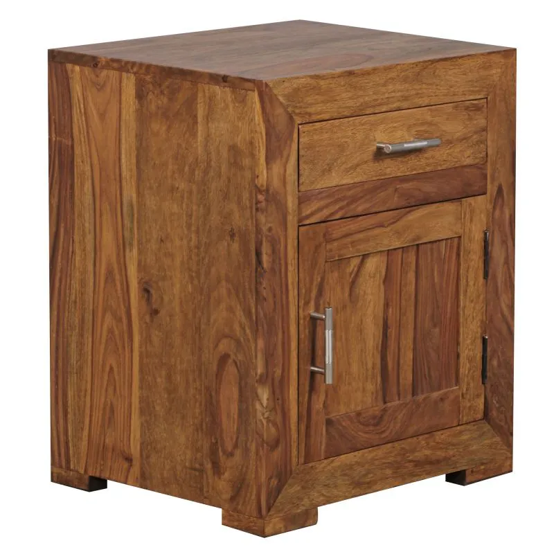 Nachtkästchen aus Sheesham Massivholz, Farbe: Sheesham - Abmessungen: 60 x 50 x 40 cm (H x B x T), ideal für Boxspringbetten geeignet