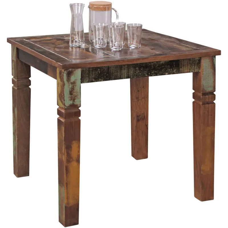 Rustikaler Esstisch mit Schnitzmuster, Massivholz, Farbe: Mango - Abmessungen: 80 x 80 cm (B x T)