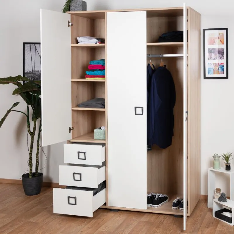 Kinderzimmer - Drehtürenschrank / Kleiderschrank Benjamin 19, Farbe: Buche / Weiß - 236 x 126 x 56 cm (H x B x T)