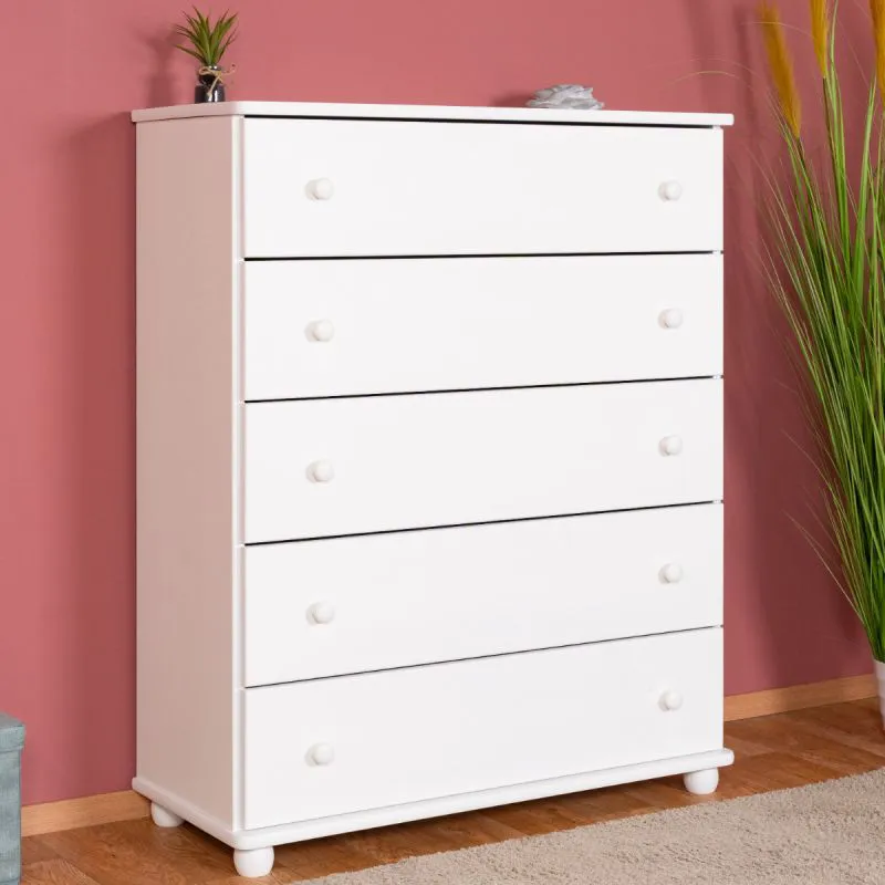 Kommode Kiefer massiv Vollholz weiß lackiert Junco 139 – Abmessungen: 123 x 100 x 42 cm (H x B x T)