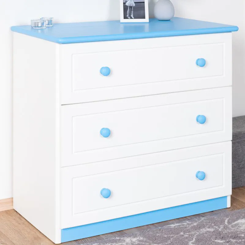 Kommode Kiefer massiv Vollholz weiß blau lackiert 006 - Abmessung 78 x 80 x 47 cm (H x B x T)