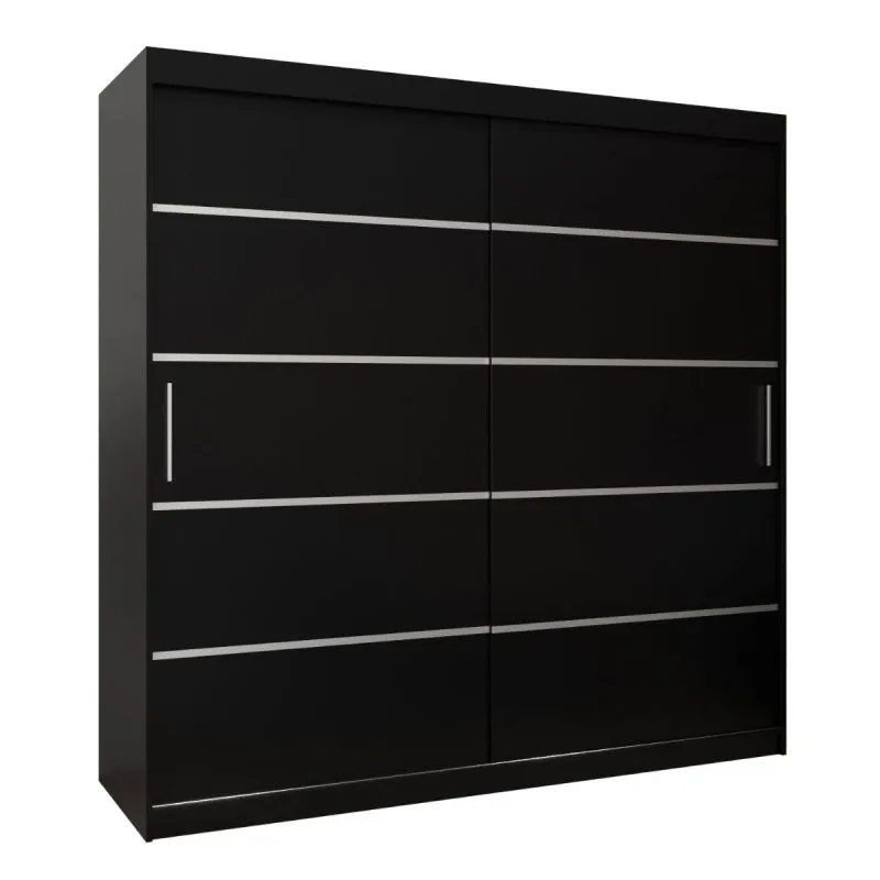 200 cm breiter Kleiderschrank mit 10 Fächern und 2 Türen | Farbe: Schwarz Abbildung