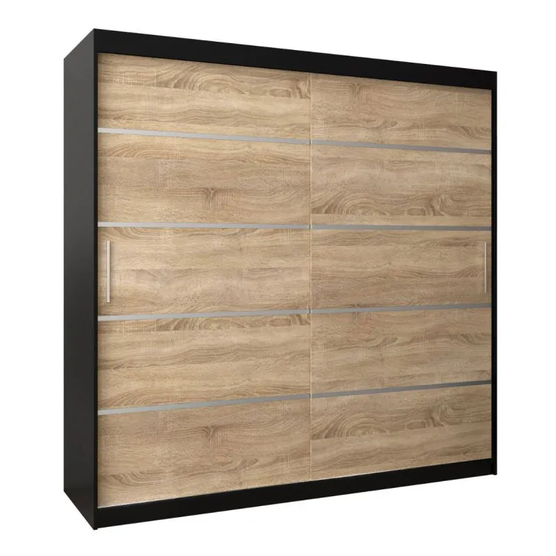 200 cm breiter Kleiderschrank mit 10 Fächern und 2 Türen | Farbe: Schwarz Abbildung