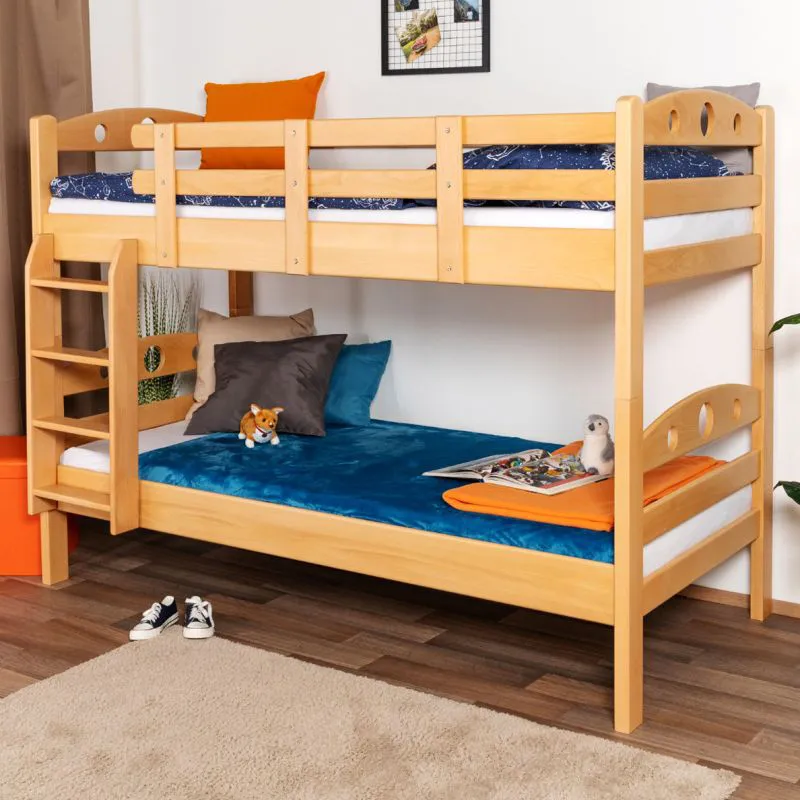 Etagenbett 90 x 190 cm | Massivholz: Buche | Natur Lackiert | umbaubar in zwei Einzelbetten | Premium-Qualität | inkl. Rollroste Abbildung