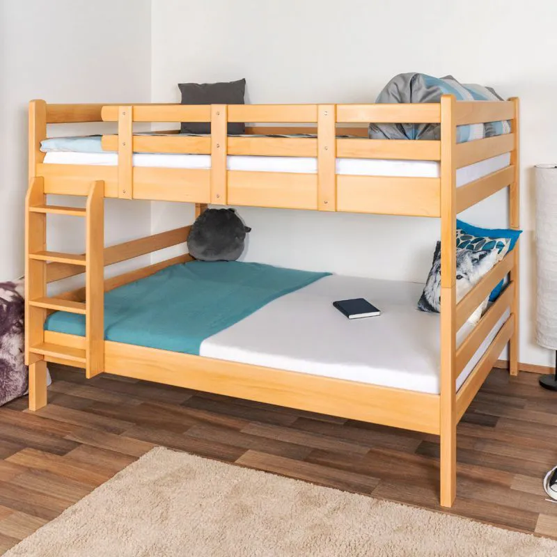 Etagenbett 140 x 200 cm | Massivholz: Buche | Natur Lackiert | umbaubar in zwei Einzelbetten | Premium-Qualität | inkl. Rollroste Abbildung