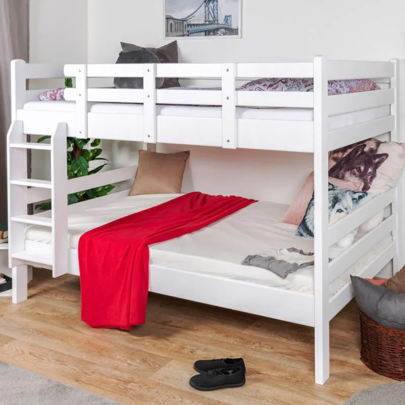 Weißes Doppelstockbett / Etagenbett 120 x 190 cm | Massivholz: Buche | umbaubar in zwei Einzelbetten | inkl. Rollroste Abbildung
