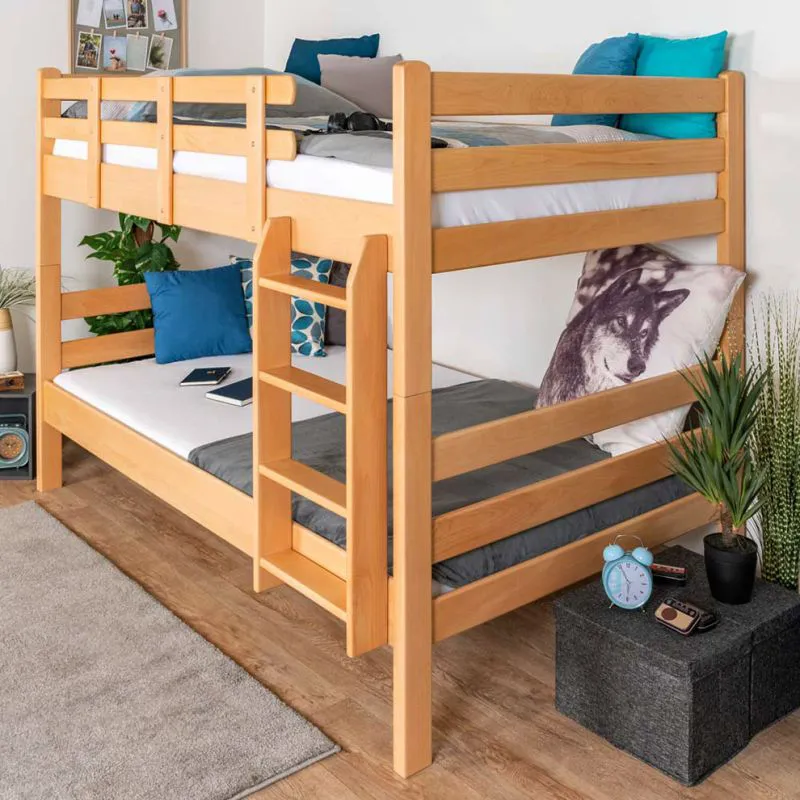 Massivholz Stockbett für Kinder und Jugendliche | Matratzenmaß: 120 x 190 cm | Natur Lackiert | umbaubar in 2 Einzelbetten | Premium-Qualität | inkl. Rollroste Abbildung