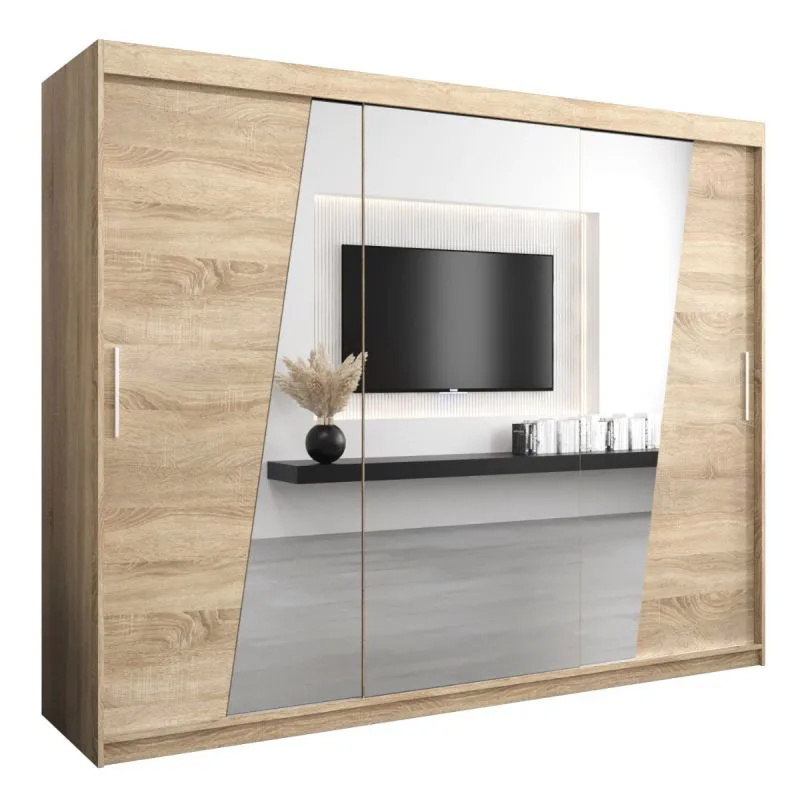 250 cm breiter Kleiderschrank mit 10 Fächern und 3 Türen | Farbe: Sonoma Eiche Abbildung