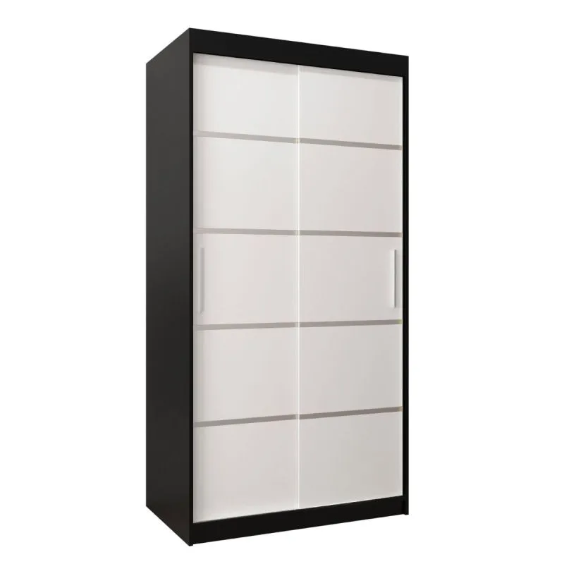 100 cm breiter Kleiderschrank mit 5 Fächern und 2 Türen | Farbe: Weiß / Schwarz Abbildung
