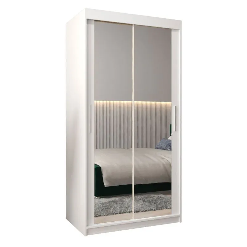 1 Meter breiter Kleiderschrank mit 2 Türen | Farbe: Weiß Abbildung