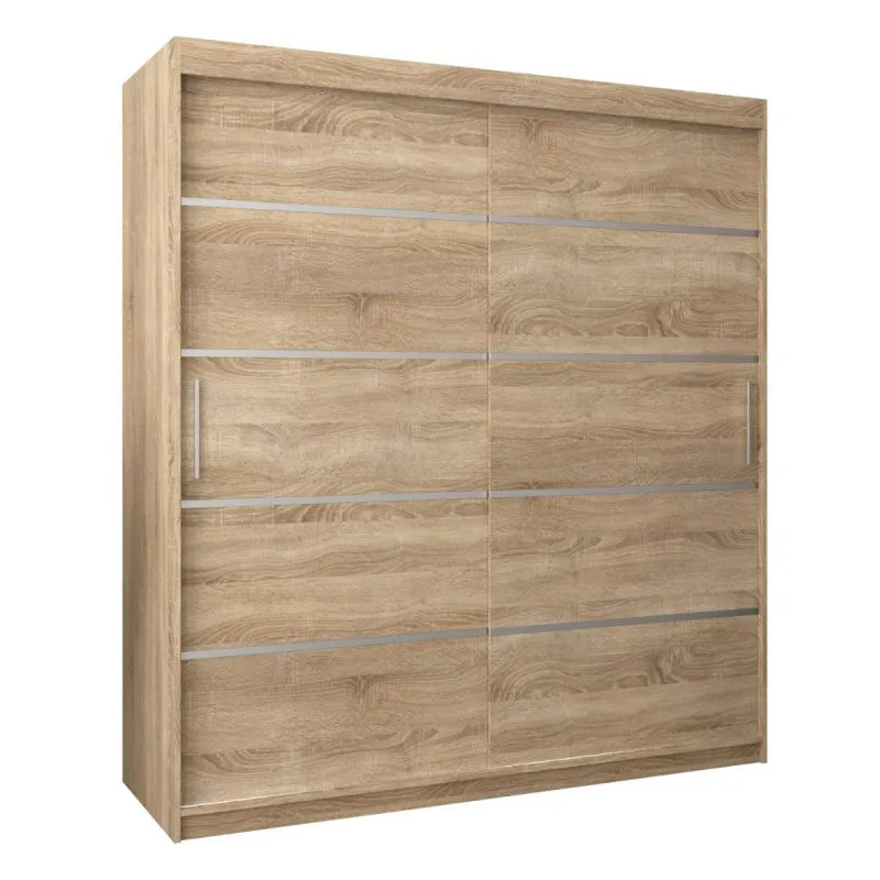 180 cm breiter Schiebetürenschrank mit 2 Türen | 10 Fächer | 2 Kleiderstangen | Farbe: Sonoma Eiche Abbildung