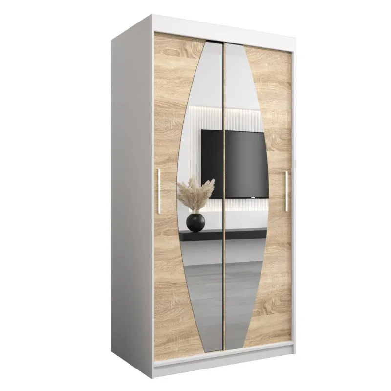 1 Meter breiter Kleiderschrank mit 2 Türen | Farbe: Sonoma Eiche / Weiß Abbildung