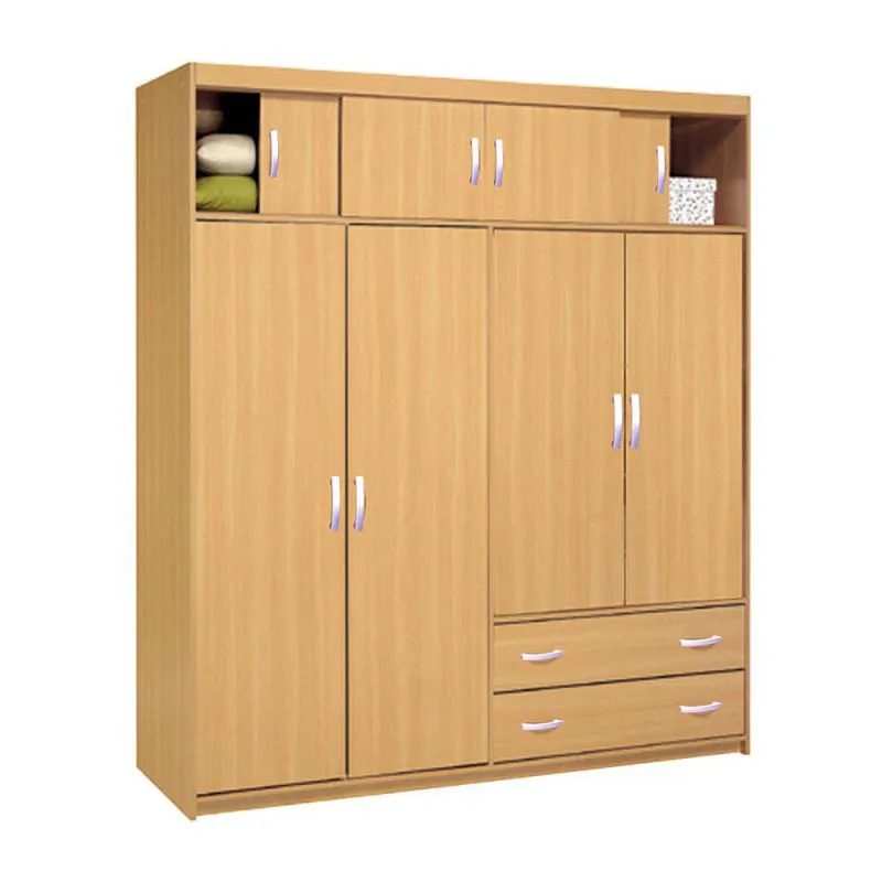 Kleiderschrank | 8 Drehtüren | 2 Schubladen | 5 Fächer | mit Kleiderstange | 170 cm breit | Farbe: Erle Abbildung