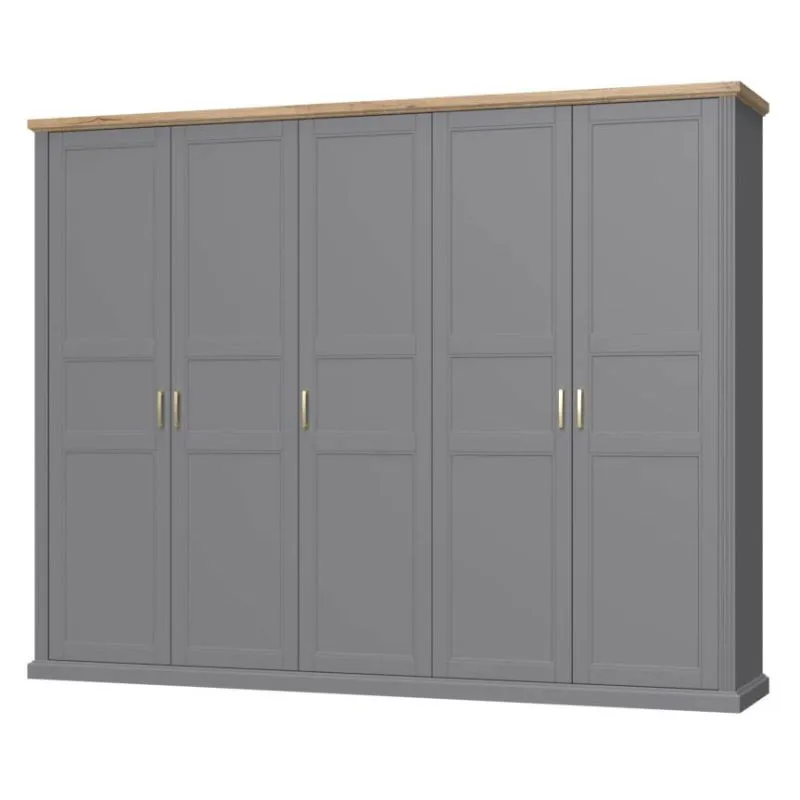 291 cm breiter Kleiderschrank mit 5 Türen | Farbe: Grau Abbildung