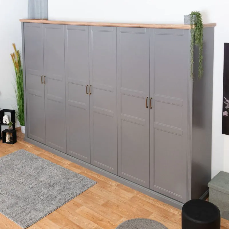 Großer 346 cm breiter Kleiderschrank mit 6 Türen | Farbe: Grau Abbildung