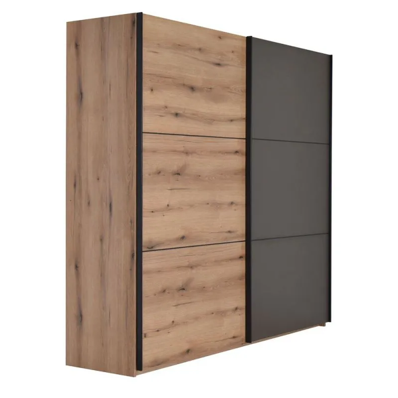 229 cm breiter Kleiderschrank mit 2 Türen, 6 Fächern und 3 Schubladen | Farbe: Eiche | Tiefe: 64 cm Abbildung