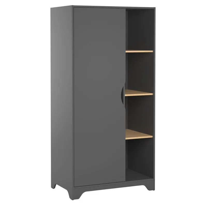 89 cm breiter Kleiderschrank mit 1 Tür | 2 Kleiderstangen | Farbe: Grau Abbildung