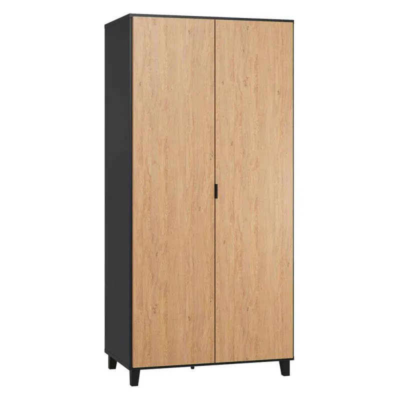 93 cm breiter Kleiderschrank mit 2 Türen | Farbe: Schwarz Abbildung