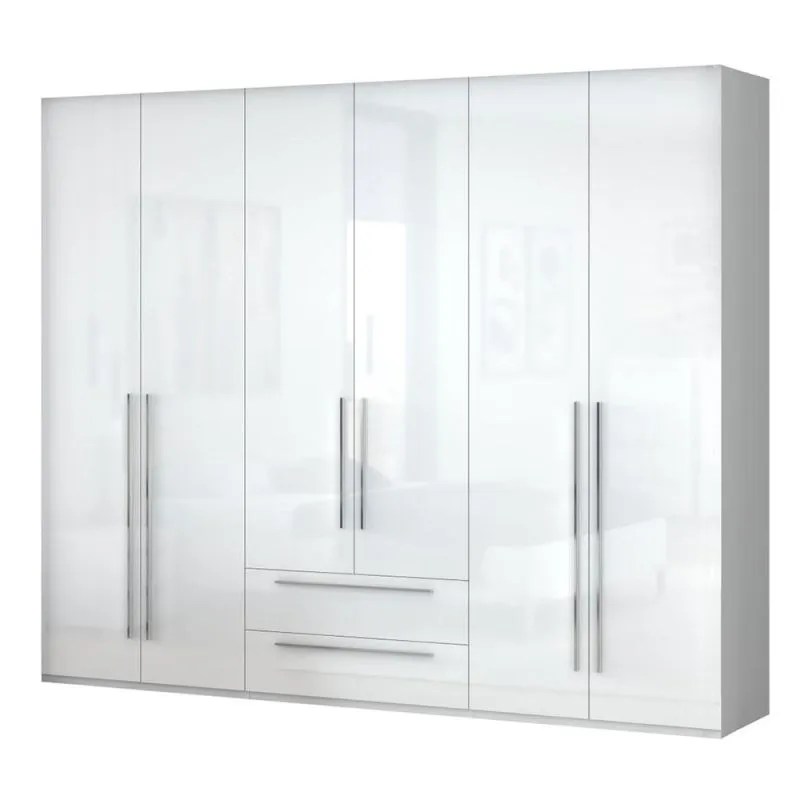 Kleiderschrank Hochglanz, Farbe: Weiß / Weiß, Abmessung: 224 x 272 x 56 cm (H x B x T) Abbildung