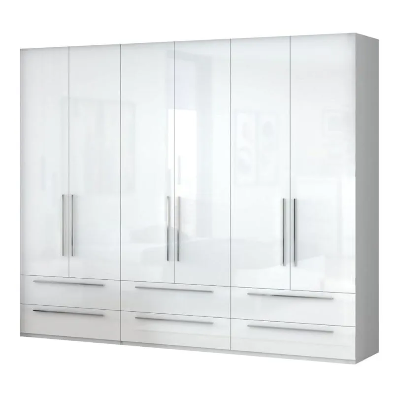 Schlafzimmer - Kleiderschrank, Farbe: Weiß / Weiß Hochglanz - 224 x 272 x 56 cm (H x B x T) Abbildung