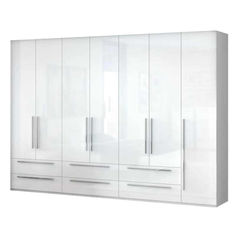 Kleiderschrank Weiß Hochglanz, Abmessung: 224 x 317 x 56 cm (H x B x T) Abbildung