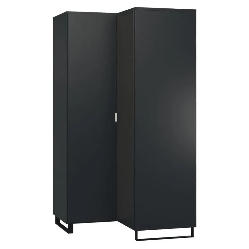 Eckschrank mit LED - Beleuchtung, Farbe: Schwarz - Abmessungen: 195 x 102 x 104 cm (H x B x T) Abbildung