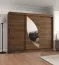 Kleiderschrank / Schiebetürenschrank | Farbe: Walnuss | Aluminiumschienen | 10 Fächer | 2,5 Meter breit | zwei Spiegeltüren | PVC-Furnier | zwei Kleiderstangen