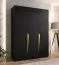 Drehtürenschrank / Kleiderschrank | Farbe: Schwarz | 3-Türig | Griffe: Gold | 2 Fächer | 2 Kleiderstangen | Maße: 150 x 52 x 202 cm | Soft-Close-Funktion