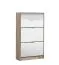 Schuhschrank mit Spiegeltüren Gradide 08, Farbe: Eiche Grau, ABS-Kanten, Griffe: Grau, drei Kipptüren, Maße: 119 x 67 x 28 cm, sechs Fächer, modernes Design