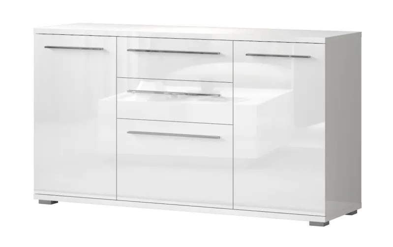 Kommode Garim 2, Farbe: Weiß Hochglanz - 85 x 150 x 45 cm (H x B x T)