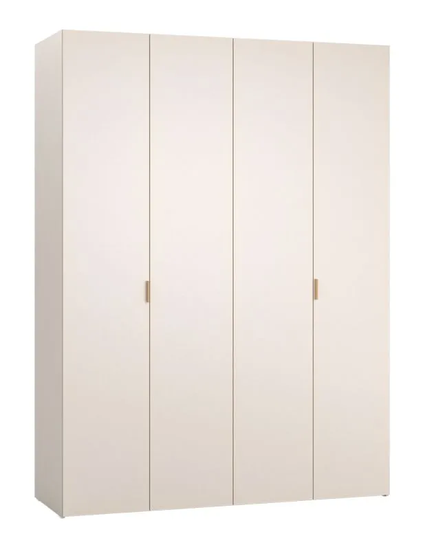 Falttüren / Kleiderschrank | Farbe: Beige | Griffe: Eiche | 3 Schubladen | 3 Kleiderstangen | Maße: 180 x 57 x 241 cm | inkl. LED-Beleuchtung mit Sensor