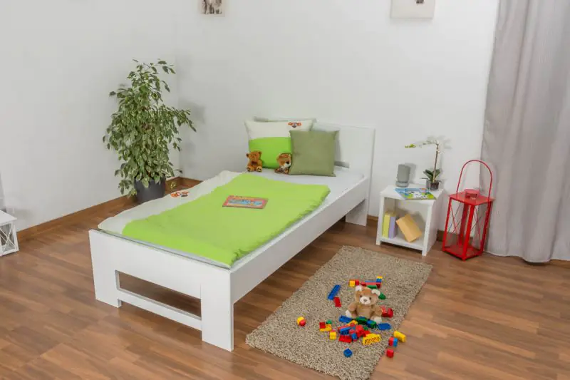 Kinderbett / Jugendbett Buche massiv Vollholz weiß lackiert 111, inkl. Lattenrost - Abmessung 90 x 200 cm