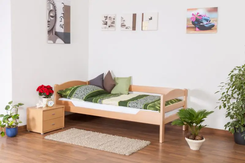 Einzelbett "Easy Premium Line" K1/n/s, Buche Vollholz massiv Natur - Maße: 90 x 200 cm