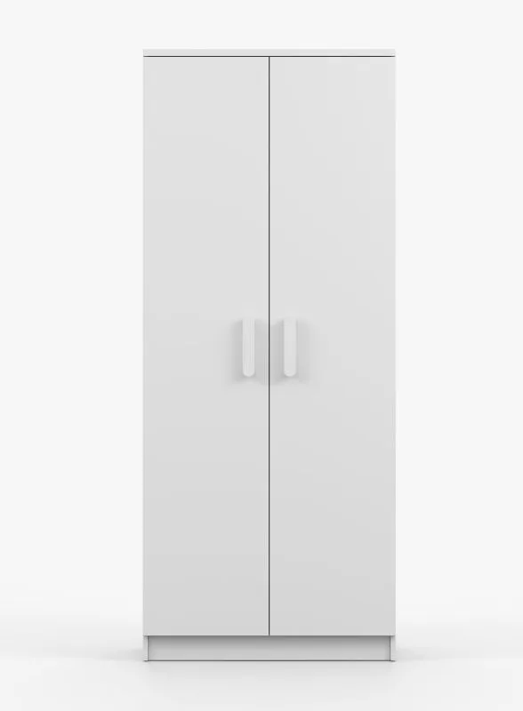 Kleiderschrank  / Drehtürenschrank | Smolikas 73 | Weiß | 2 Türen | 192 x 80 x 50 cm | 1 Kleiderstange | weiße Holzgriffe | 5 Fächer | viel Platz
