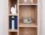 Schrank, Regal mit 7 offenen Fächern, Jugendzimmerschrank, 195 x 45 x 40 cm, Eiche / Grau, 1 Tür und 2 Schubladen, ABS-Kanten