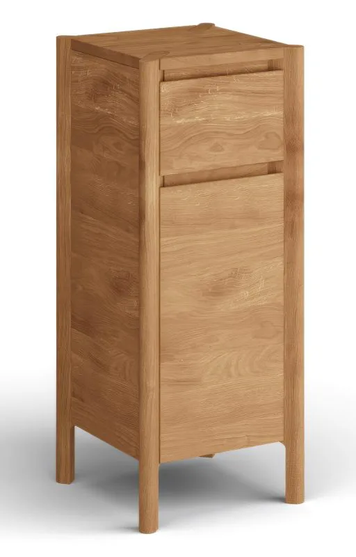 Beistellkommode | schmale Kommode | 33 x 33 x 80 cm | Massivholz | 1 Schublade | Soft Close System | Eichenholz geölt | 2 Fächer | Farbe: Eiche | Seille 16