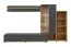 Stylische Wohnwand Kinn 03, Farbe: Anthrazit / Eiche Artisan - Abmessungen: 145 x 240 x 40 cm (H x B x T), mit LED-Beleuchtung und Push-to-open System