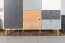 Jugendzimmer - Drehtürenschrank / Kleiderschrank Syrina 05, Farbe: Weiß / Grau / Eiche - Abmessungen: 202 x 153 x 55 cm (H x B x T)