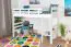 Massivholz Hochbett für Kinder | Matratzenmaß: 90 x 190 cm | Weiß Lackiert | umbaubar in Einzelbett | Premium-Qualität | inkl. Rollrost Abbildung