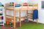 Massivholz Hochbett für Kinder | Matratzenmaß: 120 x 200 cm | Natur Lackiert | umbaubar in Einzelbett | Premium-Qualität | inkl. Rollrost Abbildung
