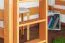 Massivholz Hochbett für Kinder | Matratzenmaß: 120 x 200 cm | Natur Lackiert | umbaubar in Einzelbett | Premium-Qualität | inkl. Rollrost Abbildung