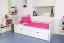 Kinderbett 90 x 200 cm mit Ausziehbett 90 x 190 cm | Massivholz: Buche | Weiß Lackiert | inkl. 2. Liegeplatz 90 x 190 cm ausziehbar und 2 Rollrost Abbildung