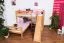 Etagenbett L-Form  90 x 200 cm | Buche massiv | natur lackiert | mit Regal und Rutsche | inkl. Rollrost | teilbar Abbildung