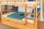 Kinderetagenbett 90 x 200 cm + Bettkasten/Stauraum/Ausziehbett | Massivholz: Buche | Natur Lackiert | umbaubar/teilbar in 2 Einzelbetten | inkl. Rollroste Abbildung