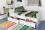 Kinderzimmer-Bett 90 x 200 cm | inkl. Stauraum / 2 Schubladen | Massivholz: Buche | Weiß Lackiert | inkl. Lattenrost Abbildung
