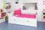 Kinderbett 90 x 200 cm mit Ausziehbett 90 x 190 cm | Massivholz: Buche | Weiß Lackiert | inkl. 2. Liegeplatz 90 x 190 cm ausziehbar und 2 Rollrost Abbildung