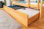 Kinderetagenbett 90 x 200 cm + Bettkasten/Stauraum/Ausziehbett | Massivholz: Buche | Natur Lackiert | umbaubar/teilbar in 2 Einzelbetten | inkl. Rollroste Abbildung