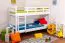 Stockbett für Kinder 90 x 200 cm | Massivholz: Buche | Weiß Lackiert | umbaubar in 2 Einzelbetten | inkl. Rollroste Abbildung