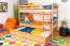 Stockbett + Bettkasten für Kinder 90 x 200 cm | Massivholz: Buche | Natur Lackiert | inkl. Bettkasten | umbaubar in 2 Einzelbetten | inkl. Rollroste Abbildung